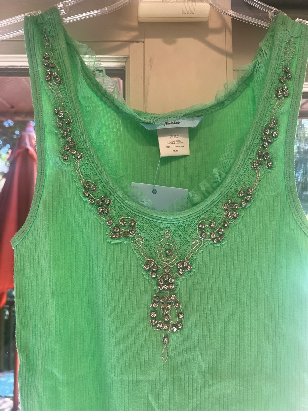 NWT Marciano Bright Green Embellished Ribbed Tank